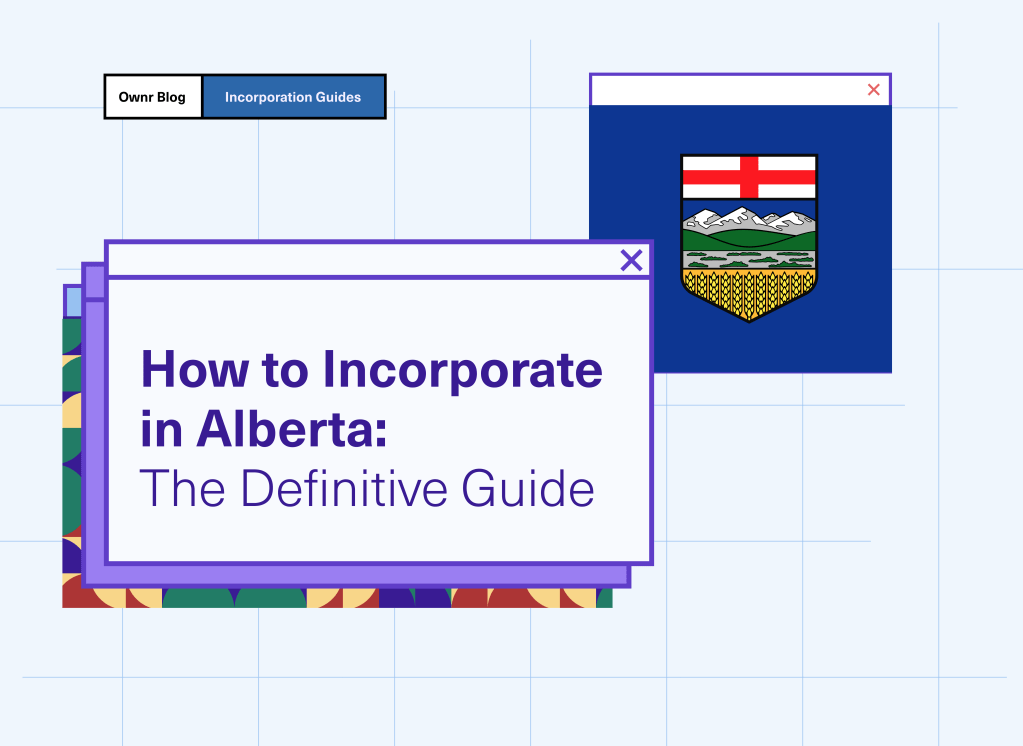 A graphic depiction of the flag of alberta and the title "how to incorporate in alberta"