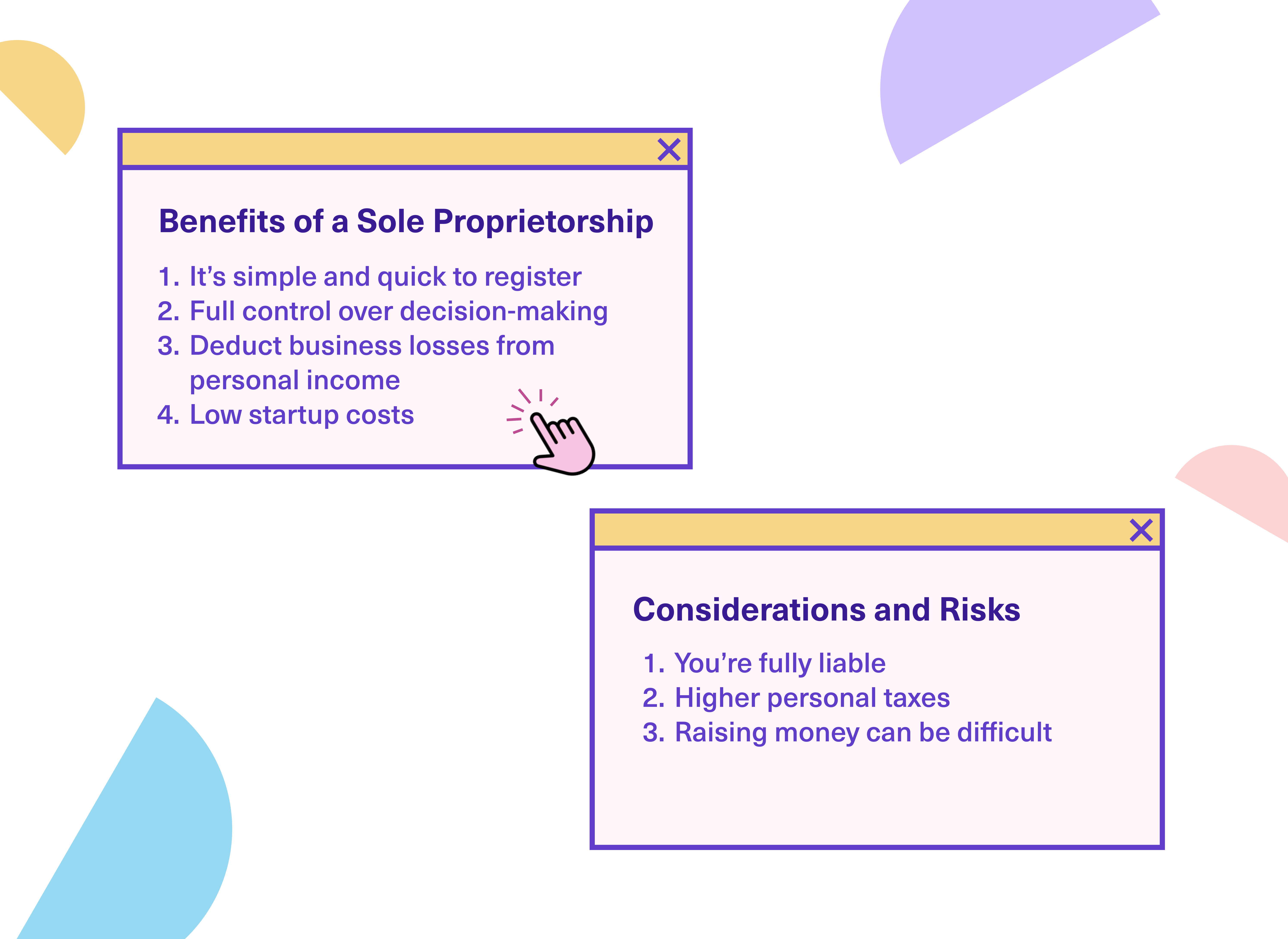 An infographic showing the pros and cons of a sole proprietorship vs incorporation